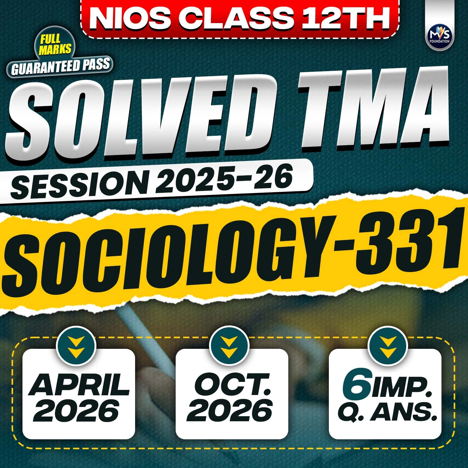 NIOS CLASS 12TH Sociology (331) SOLVED TMA In Hindi Medium PDF SESSION 2025- 26