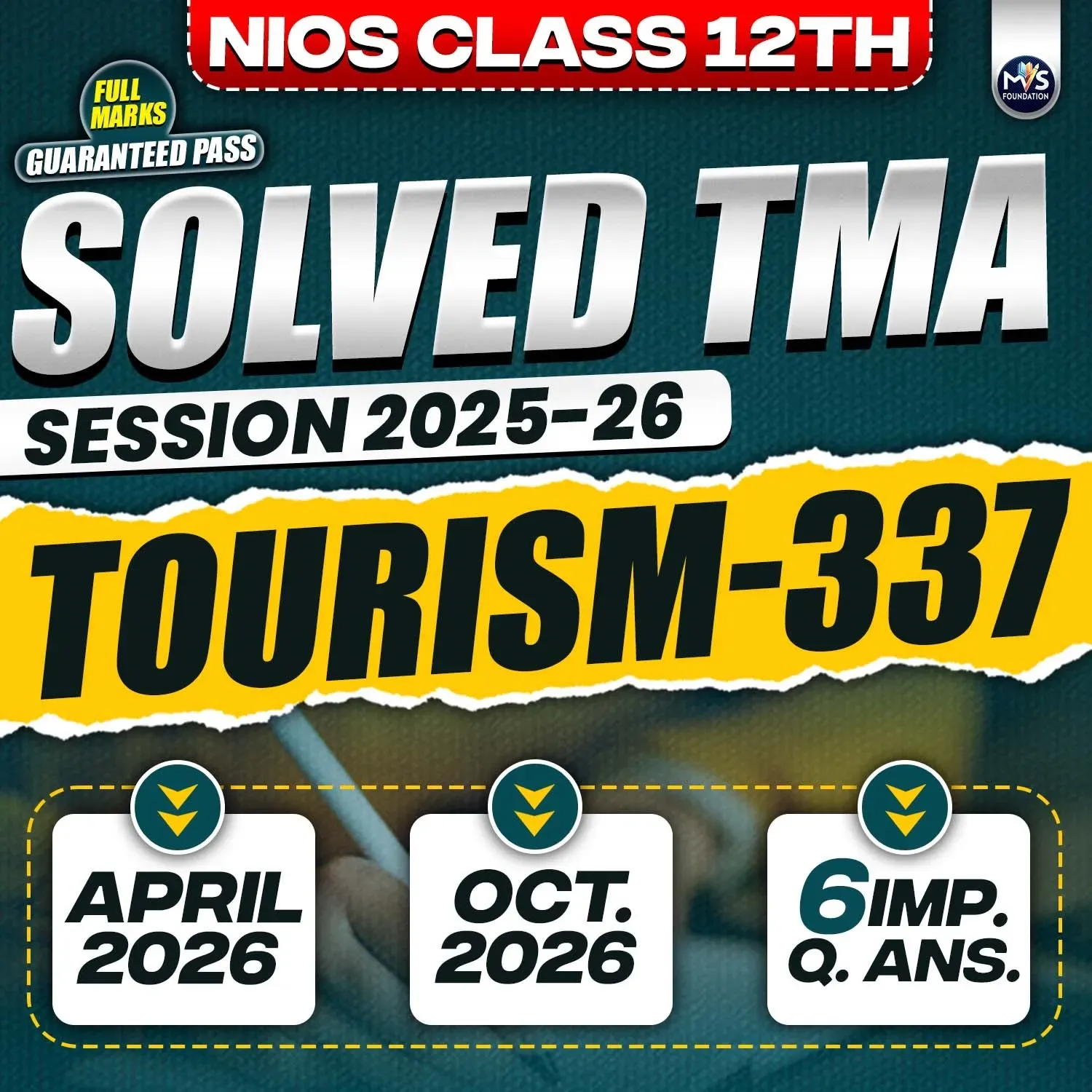 NIOS CLASS 12TH Tourism (337) SOLVED TMA In English Medium PDF SESSION 2025 - 26