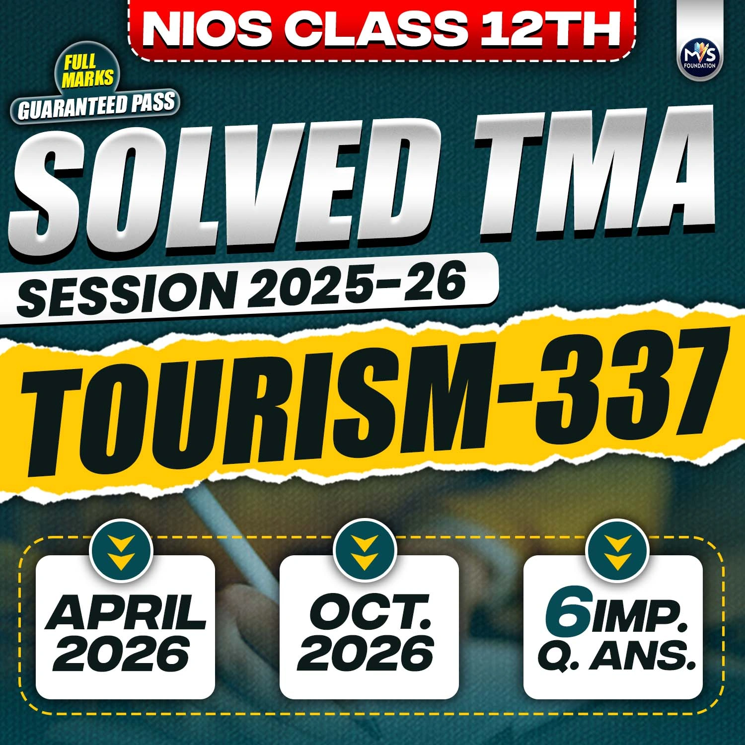 NIOS CLASS 12TH Tourism (337) SOLVED TMA In Hindi Medium PDF SESSION 2025 - 26