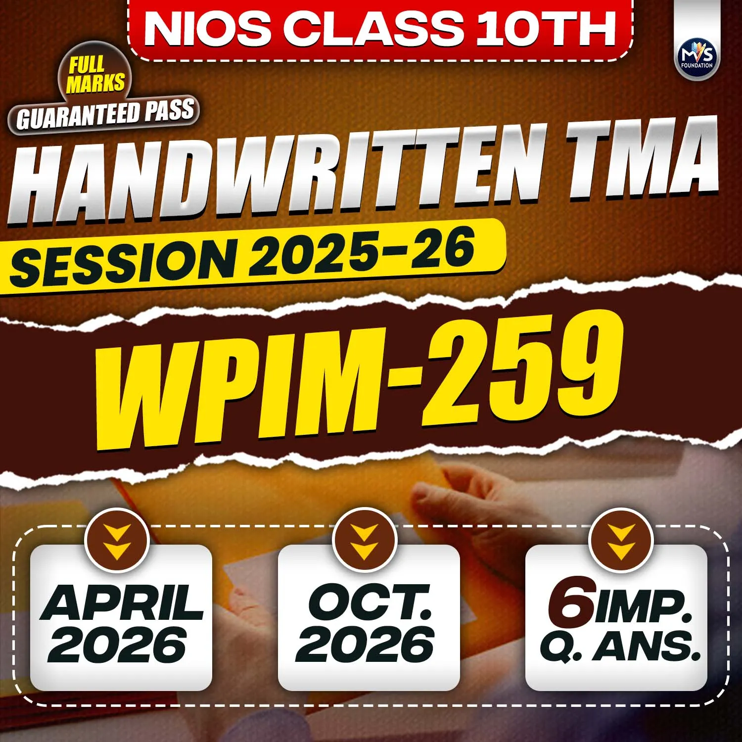 Nios Class 10th Warehouse Principal Inventory Management (259) Handwritten Solved TMA English Medium Session 2025-26