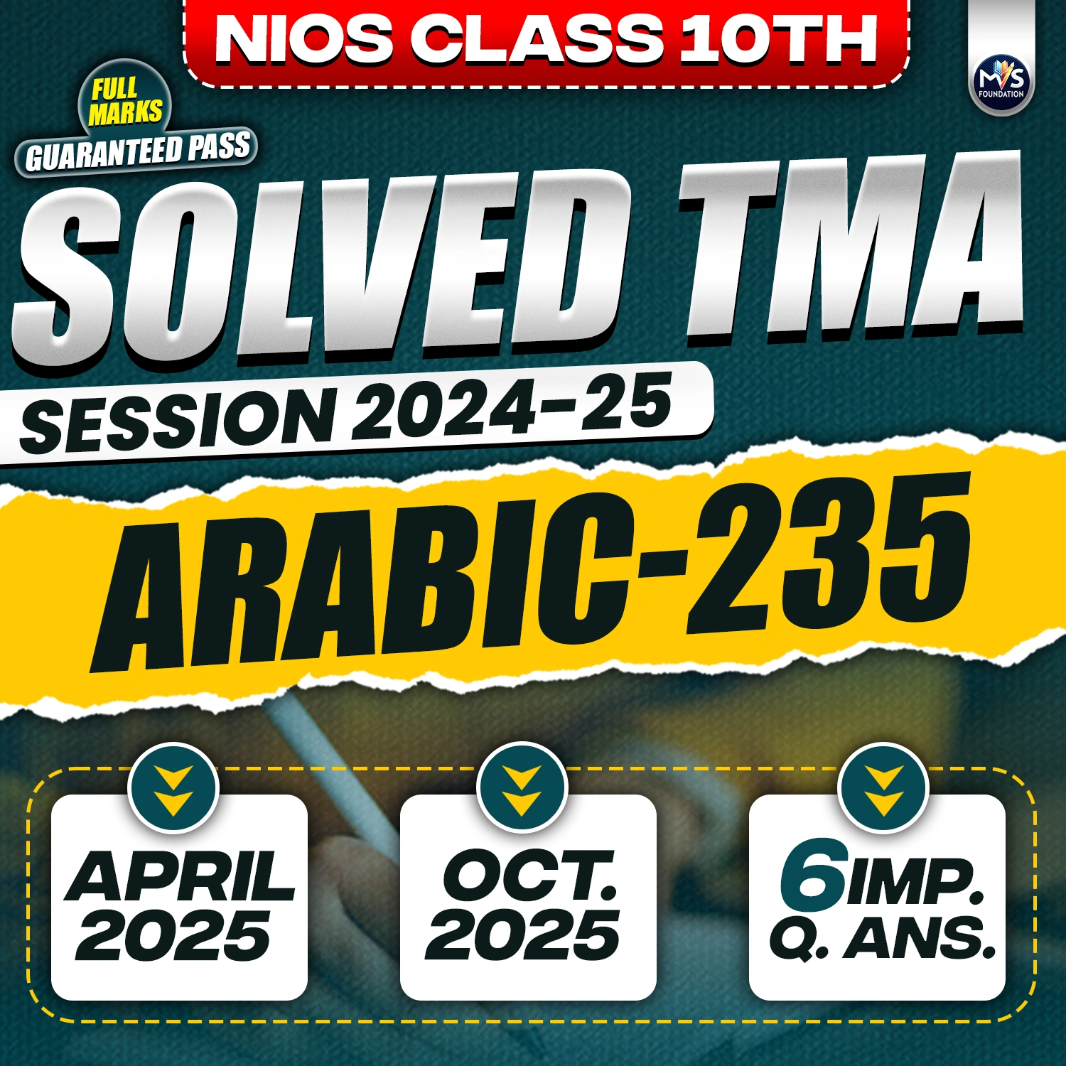 Nios Class 10th Arabic (235) Handwritten Solved TMA Session 2025-26