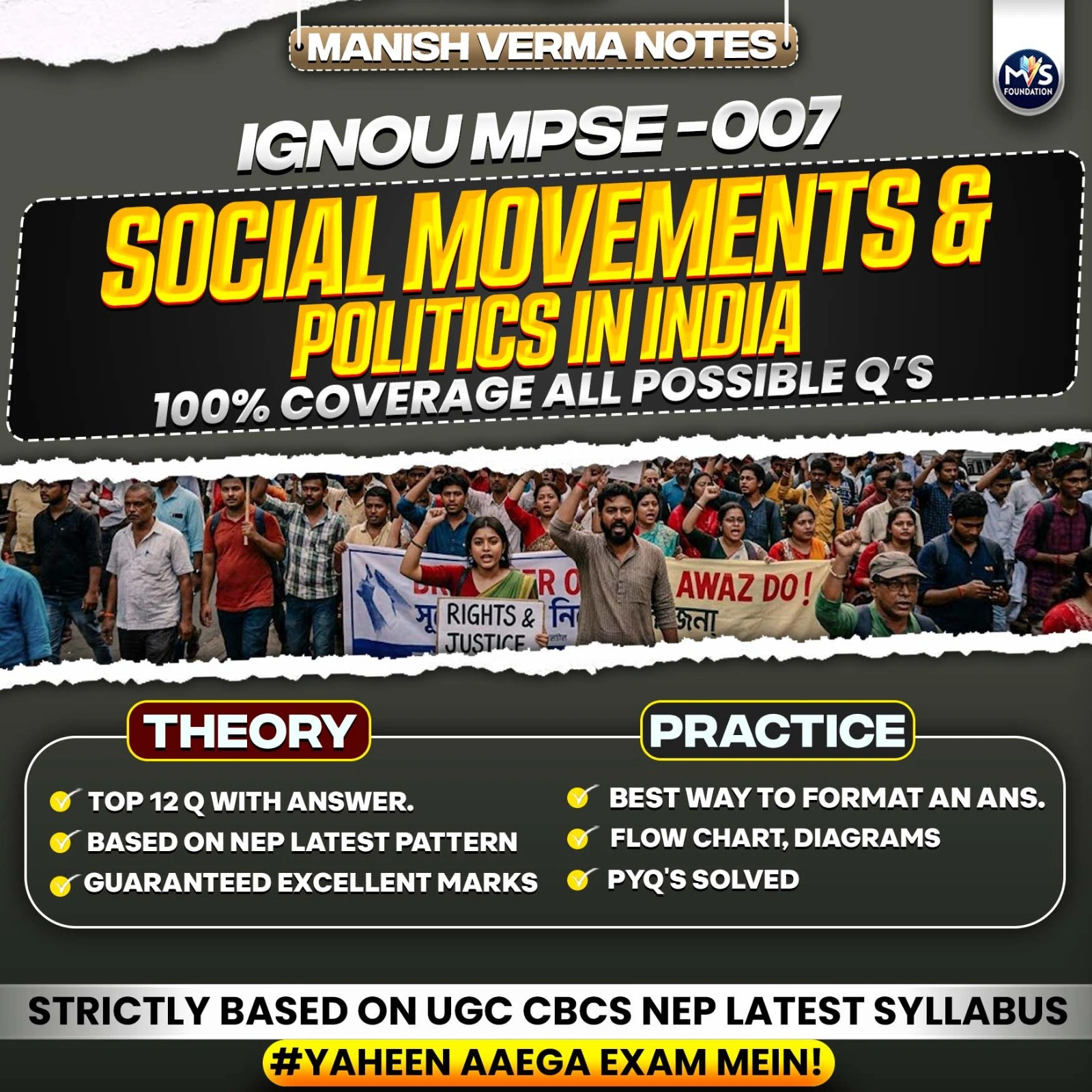 IGNOU MPSE - 007 Social Movements and Politics in India Notes In Hindi Medium
