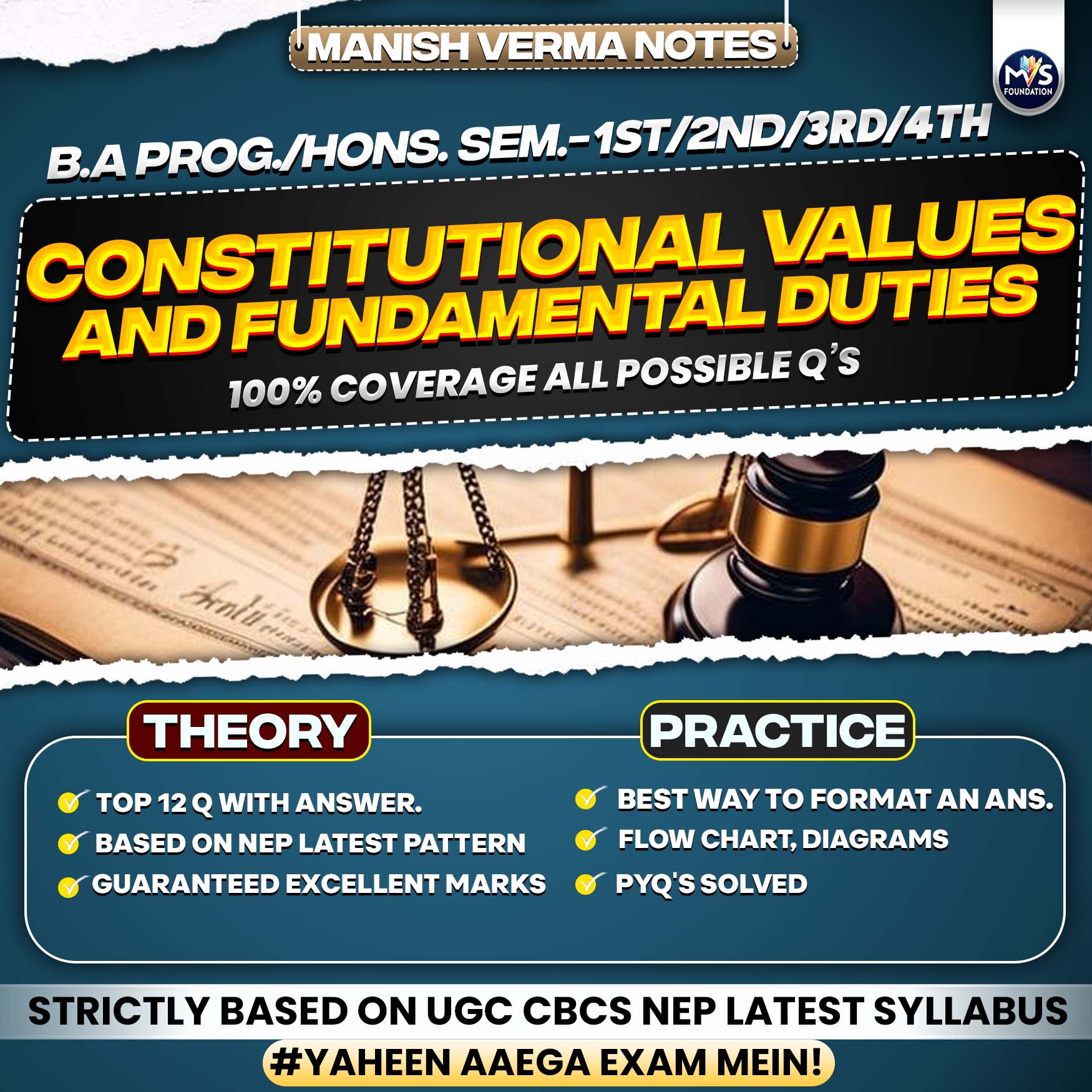 Political Science: Constitutional Values and Fundamental Duties in Hindi Medium