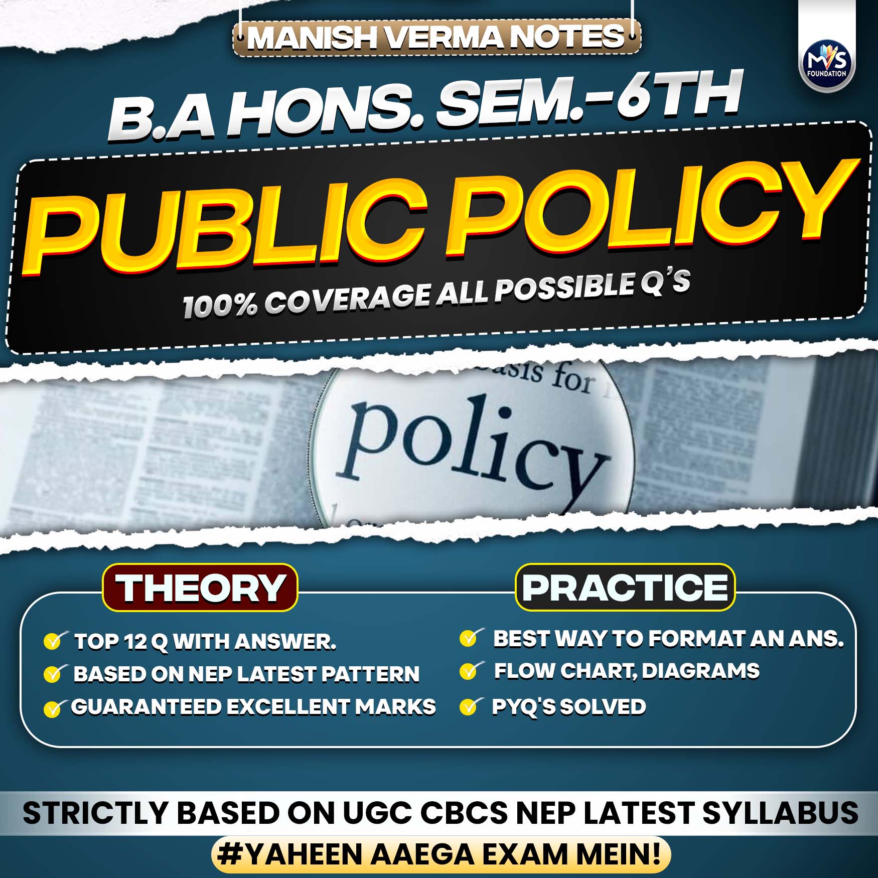 B.A. (HONS.) Sem. 6th Public Policy Notes in Hindi Medium