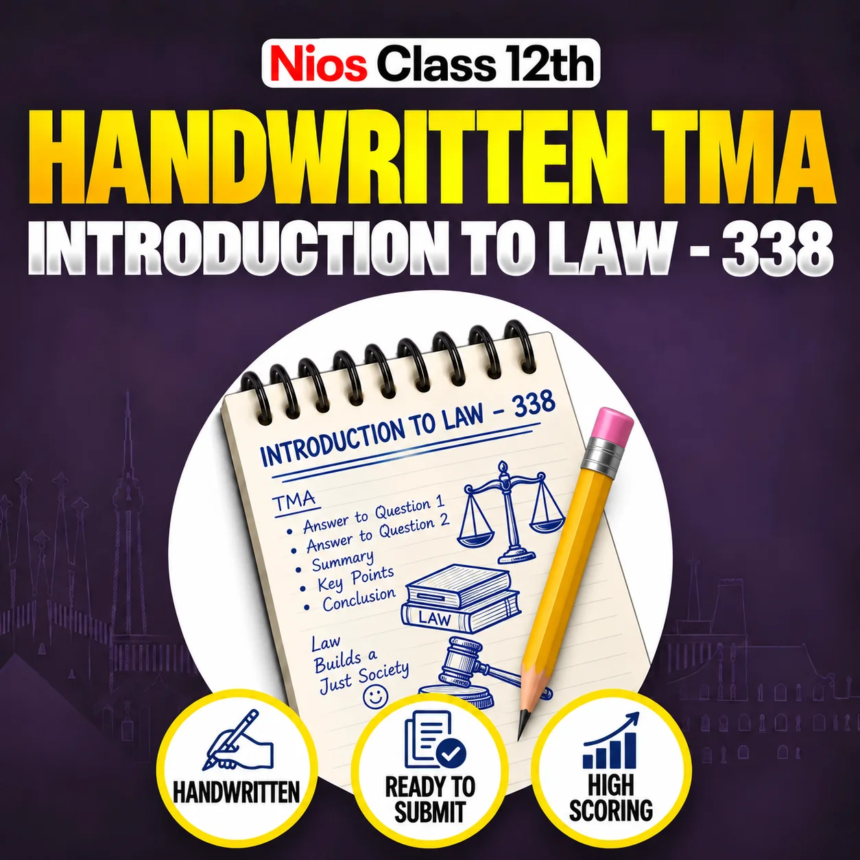 Nios Class 12th INTRODUCTION TO LAW (338) Handwritten Solved TMA Hindi Medium Session 2026-27