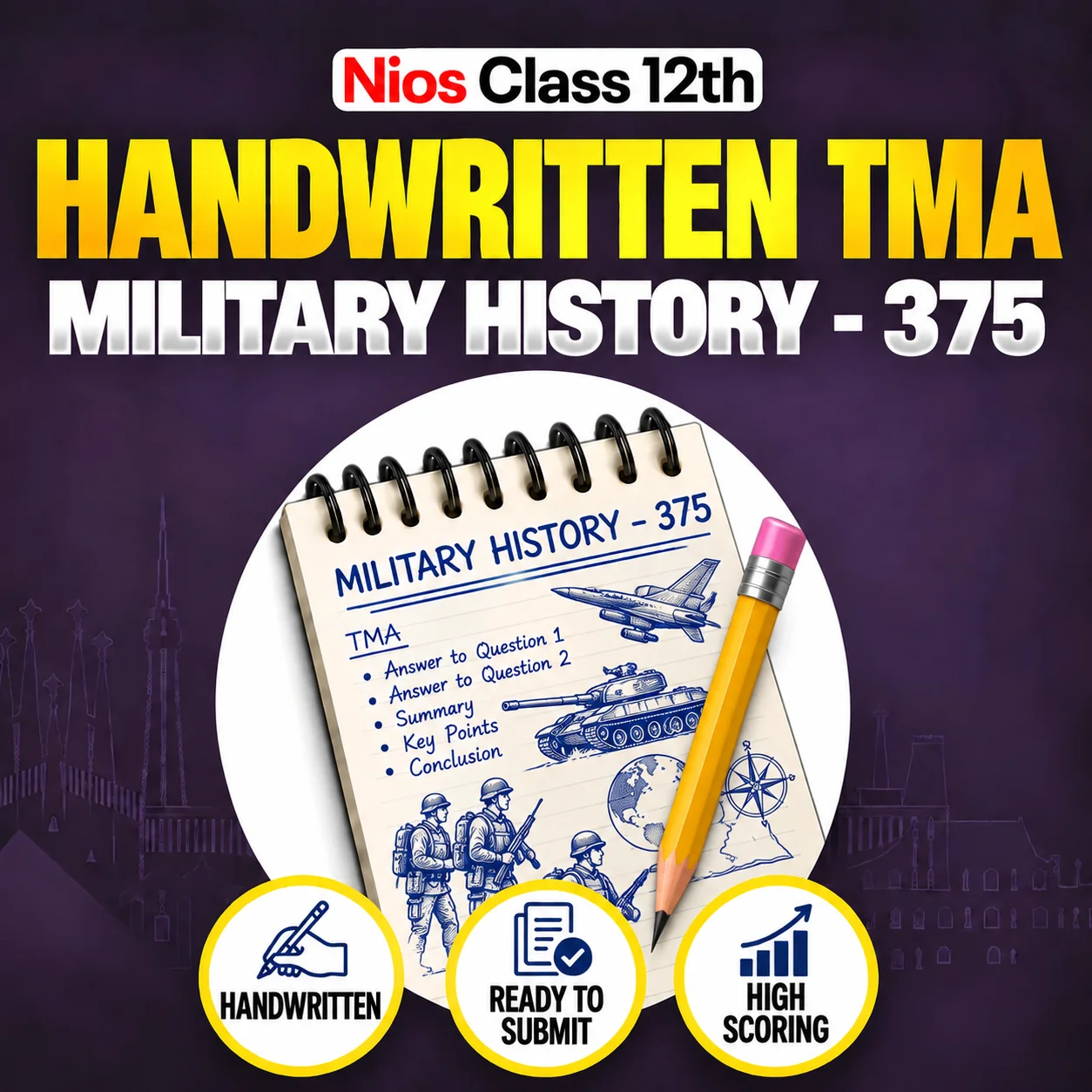 Nios Class 12th MILITARY HISTORY (375) Handwritten Solved TMA Session Hindi Medium 2026-27