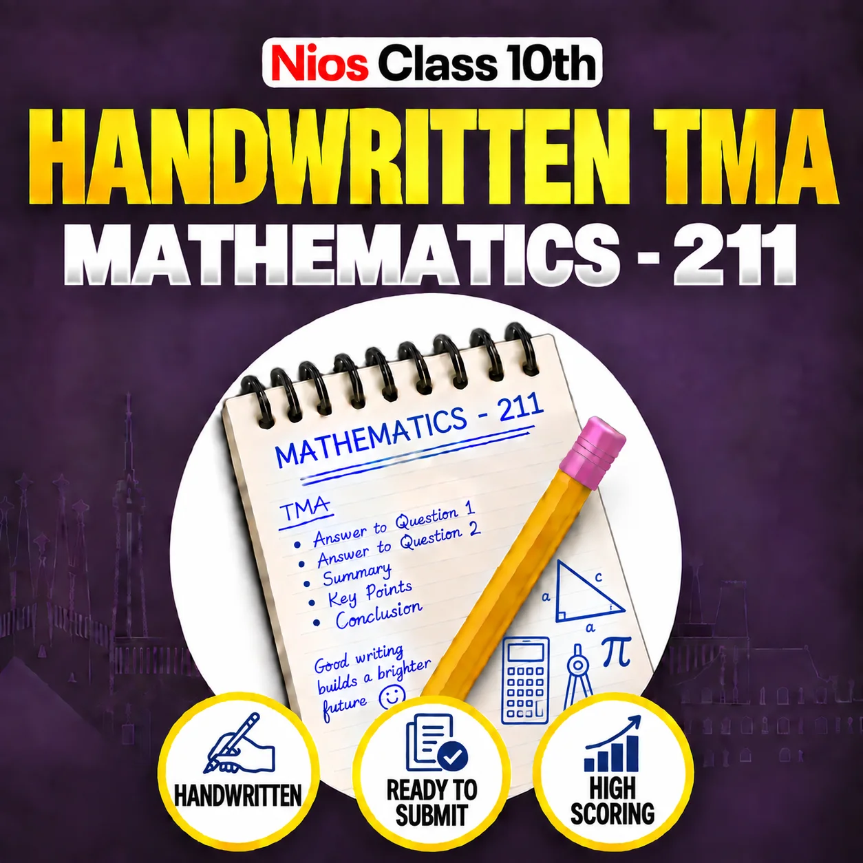 Nios Class 10th MATHEMATICS (211) Handwritten Solved TMA English Medium Session 2026-27