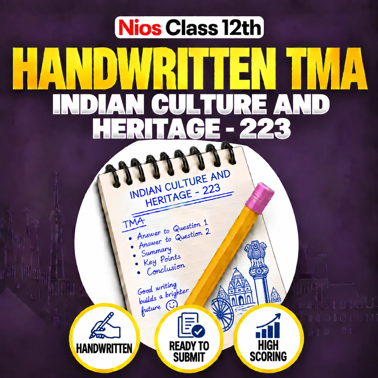 NIOS Class 10th INDIAN CULTURE & HERITAGE (223) Handwritten Solved TMA English Medium Session 2025-26