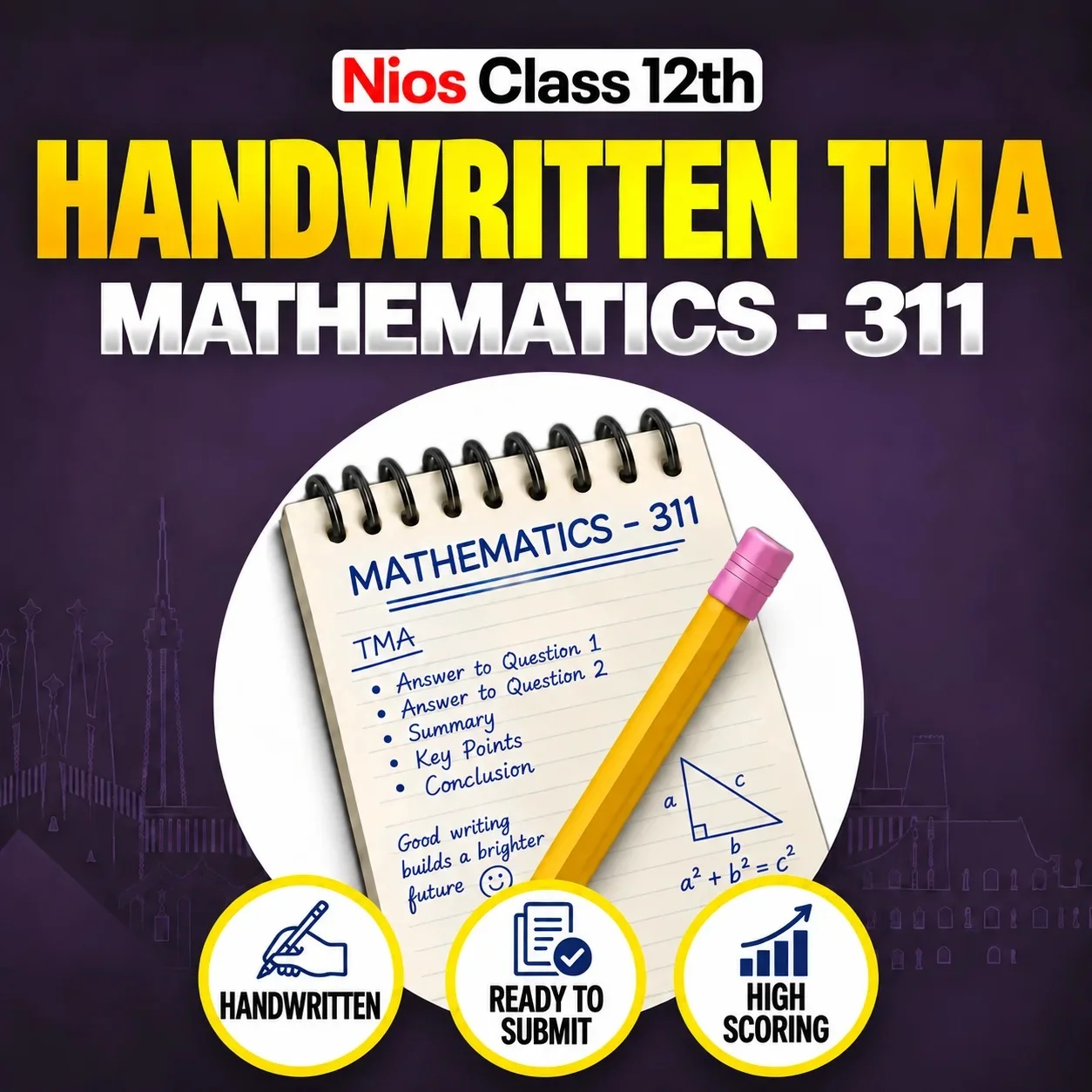 NIOS Class 12th MATHEMATICS (311) Handwritten Solved TMA English Medium Session 2026-27